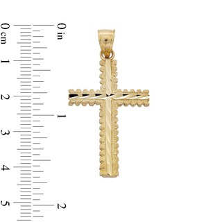 10K Solid Gold Diamond-Cut Ridge Edge Cross Necklace Charm