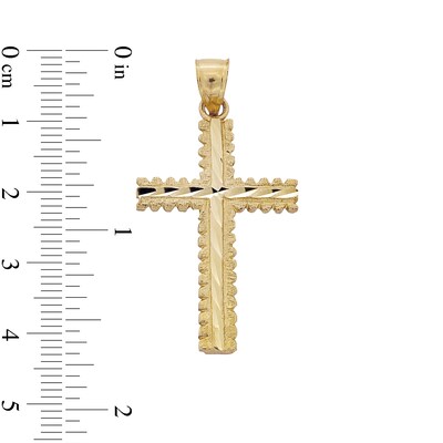 10K Solid Gold Diamond-Cut Ridge Edge Cross Necklace Charm