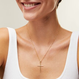 10K Solid Gold Slender Cross Necklace Charm
