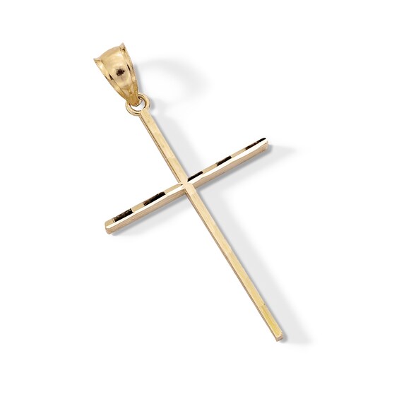 10K Solid Gold Slender Cross Necklace Charm