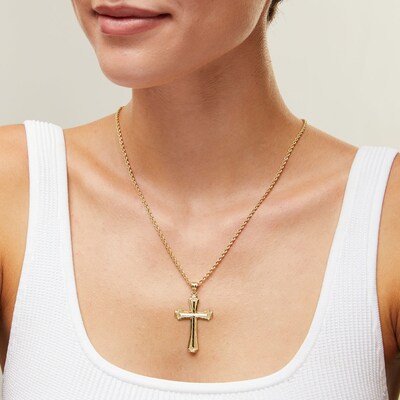 10K Solid Gold Diamond-Cut Cross Necklace Charm