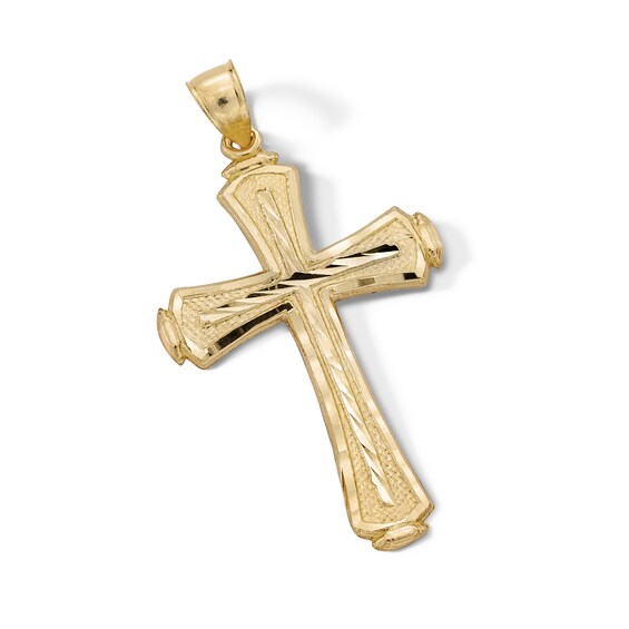 10K Solid Gold Diamond-Cut Cross Necklace Charm