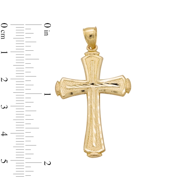 10K Solid Gold Diamond-Cut Cross Necklace Charm
