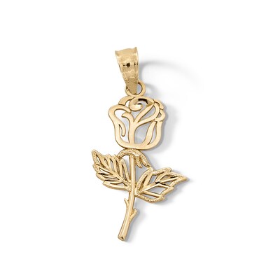 10K Solid Gold Rose Cutout Necklace Charm