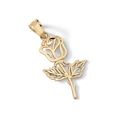 10K Solid Gold Rose Cutout Necklace Charm
