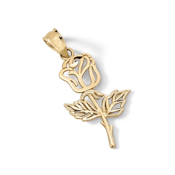 10K Solid Gold Rose Cutout Necklace Charm