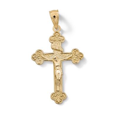 10K Gold Budded End Crucifix Necklace Charm