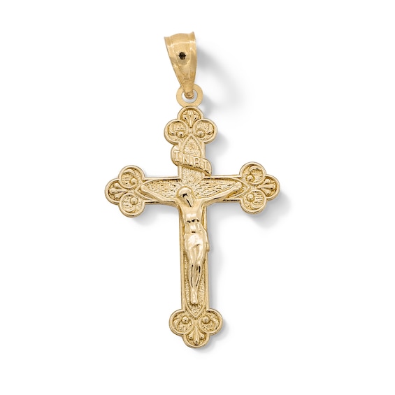 ​​​​​​​​​​​​​​10K Solid Gold Budded End Crucifix Necklace Charm