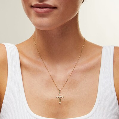 10K Gold Budded End Crucifix Necklace Charm
