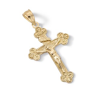 10K Gold Budded End Crucifix Necklace Charm