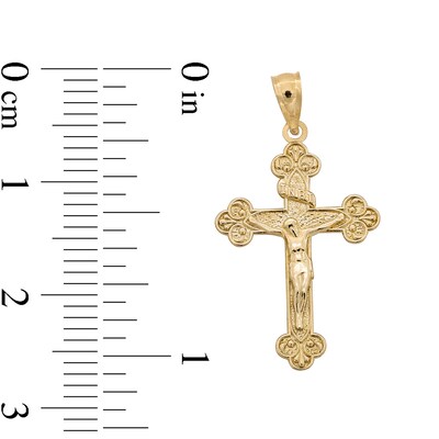 10K Gold Budded End Crucifix Necklace Charm