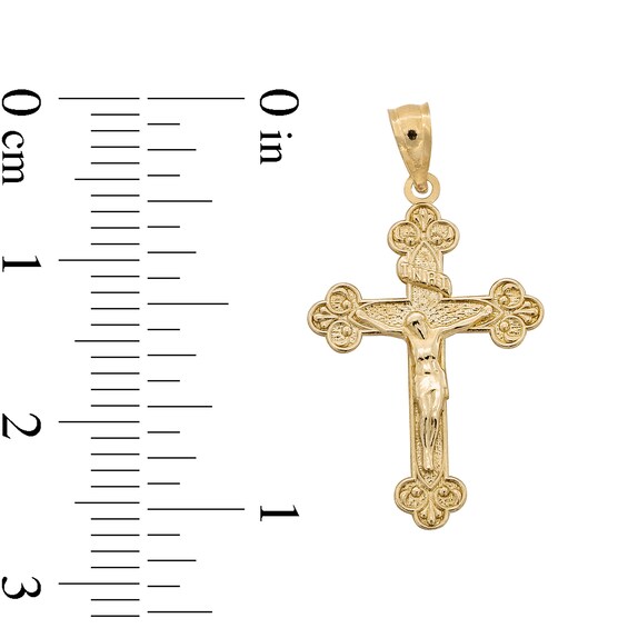 10K Gold Budded End Crucifix Necklace Charm
