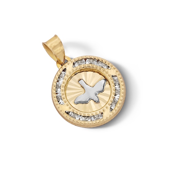 10K Semi-Solid Gold CZ Holy Spirit Two-Tone Necklace Charm