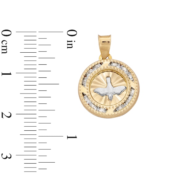 10K Semi-Solid Gold CZ Holy Spirit Two-Tone Necklace Charm