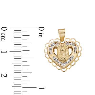 ​​​​​​​​​​​​​​10K Semi-Solid Gold CZ Guadalupe Filigree Heart Necklace Charm