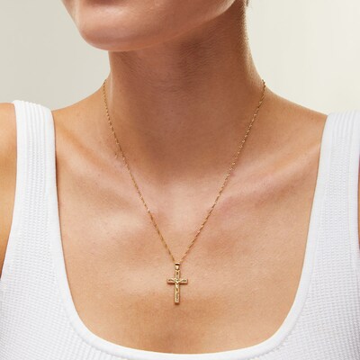 10K Semi-Solid Gold CZ Crucifix Necklace Charm