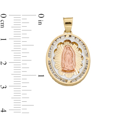 10K Semi-Solid Gold CZ Guadalupe Medallion Tri-Tone Necklace Charm