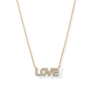 10K Semi-Solid Gold CZ LOVE Pendant - 16" + 2"