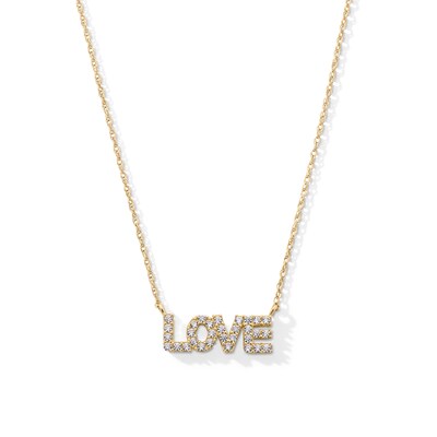 10K Semi-Solid Gold CZ LOVE Pendant - 16" + 2"