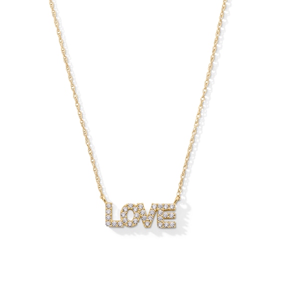 10K Semi-Solid Gold CZ LOVE Pendant - 16" + 2"
