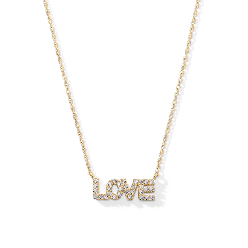 10K Semi-Solid Gold CZ LOVE Pendant - 16" + 2"