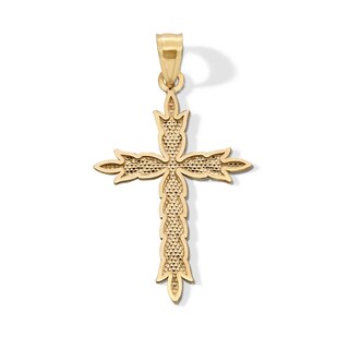 10K Solid Gold Diamond-Cut Leaf Cross Necklace Charm