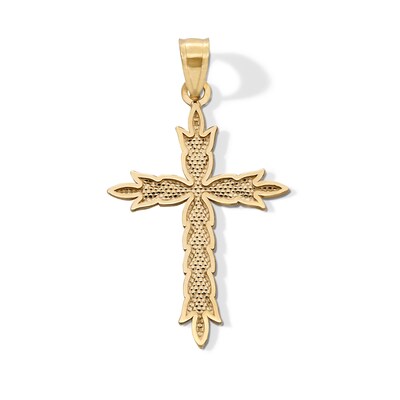 10K Solid Gold Diamond-Cut Leaf Cross Necklace Charm