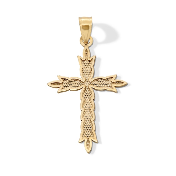 10K Solid Gold Diamond-Cut Leaf Cross Necklace Charm
