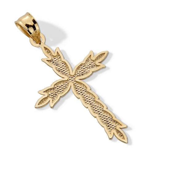 10K Solid Gold Diamond-Cut Leaf Cross Necklace Charm