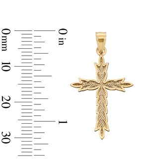 10K Solid Gold Diamond-Cut Leaf Cross Necklace Charm