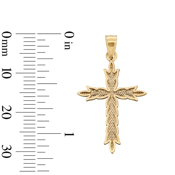 10K Solid Gold Diamond-Cut Leaf Cross Necklace Charm