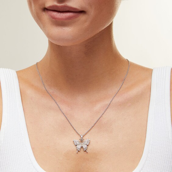 Sterling Silver CZ Butterfly Necklace Charm