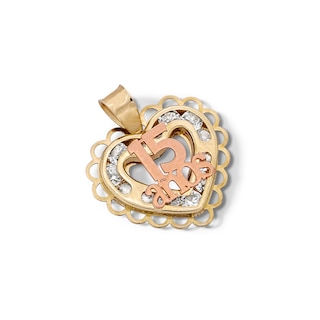 10K Semi-Solid Gold 15 Anos Heart Two-Tone Necklace Charm