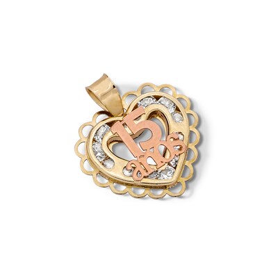 10K Semi-Solid Gold 15 Anos Heart Two-Tone Necklace Charm