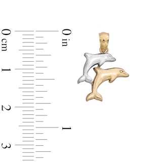 10K Solid Gold Double Dolphin Two-Tone Necklace Charm