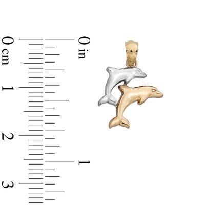 10K Solid Gold Double Dolphin Two-Tone Necklace Charm