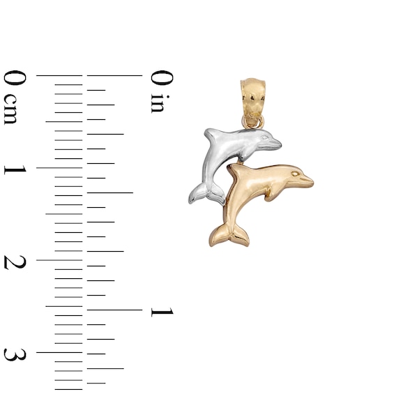 10K Solid Gold Double Dolphin Two-Tone Necklace Charm