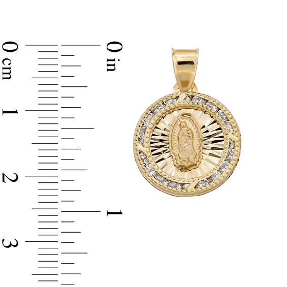 10K Semi-Solid Gold CZ Guadalupe Medallion Necklace Charm