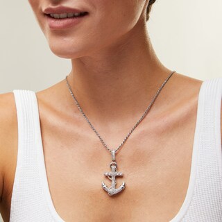 Sterling Silver CZ Anchor Necklace Charm