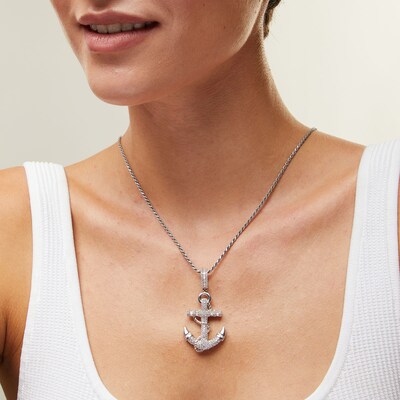 Sterling Silver CZ Anchor Necklace Charm