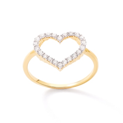 14K Gold Plated 1/3 CT. T.W. Lab-Grown Diamond Heart Outline Ring