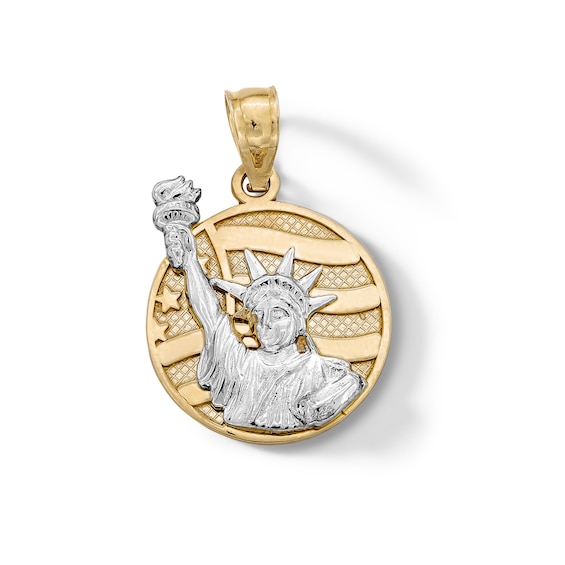 10K Solid Gold Statue of Liberty Two-Tone Necklace Charm