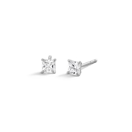 14K Semi-Solid White Gold 3mm Princess-Cut CZ Solitaire Studs