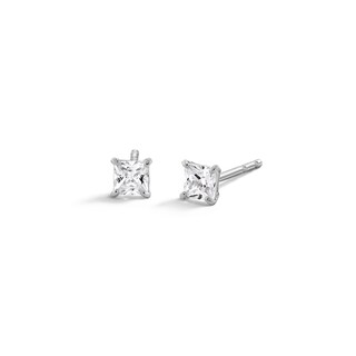 14K Semi-Solid Gold 3mm Princess-Cut CZ Solitaire Studs