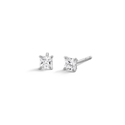 14K Semi-Solid Gold 3mm Princess-Cut CZ Solitaire Studs
