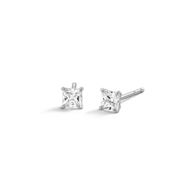 14K Semi-Solid Gold 3mm Princess-Cut CZ Solitaire Studs