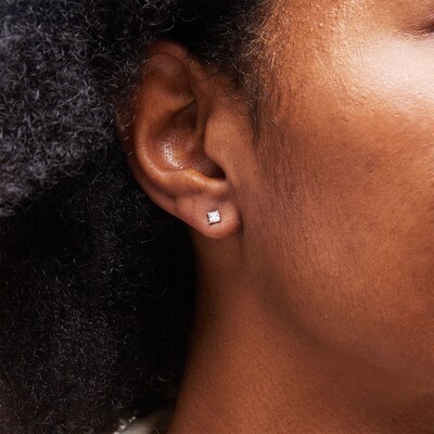 14K Semi-Solid Gold 3mm Princess-Cut CZ Solitaire Studs