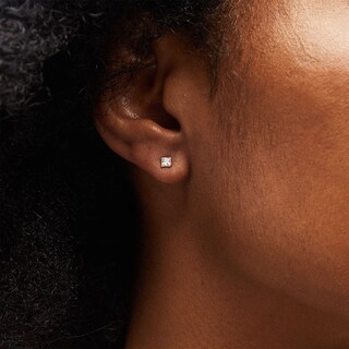 14K Semi-Solid Gold 3mm Princess-cut CZ Solitaire Studs