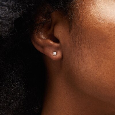 14K Semi-Solid Gold 3mm Princess-cut CZ Solitaire Studs