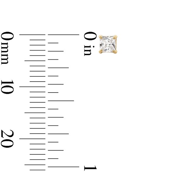 14K Semi-Solid Gold 3mm Princess-cut CZ Solitaire Studs